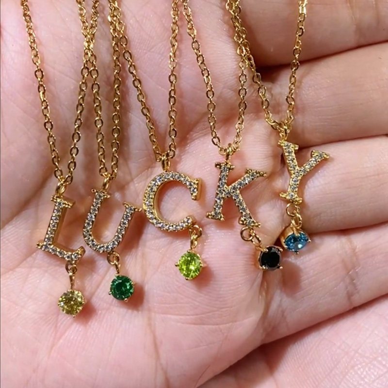 Initial 26 Letters Alphabet Zircon Custom Stainless Steel Pendant Fine Fashion Jewelry Necklaces for Women Wholesale 2025