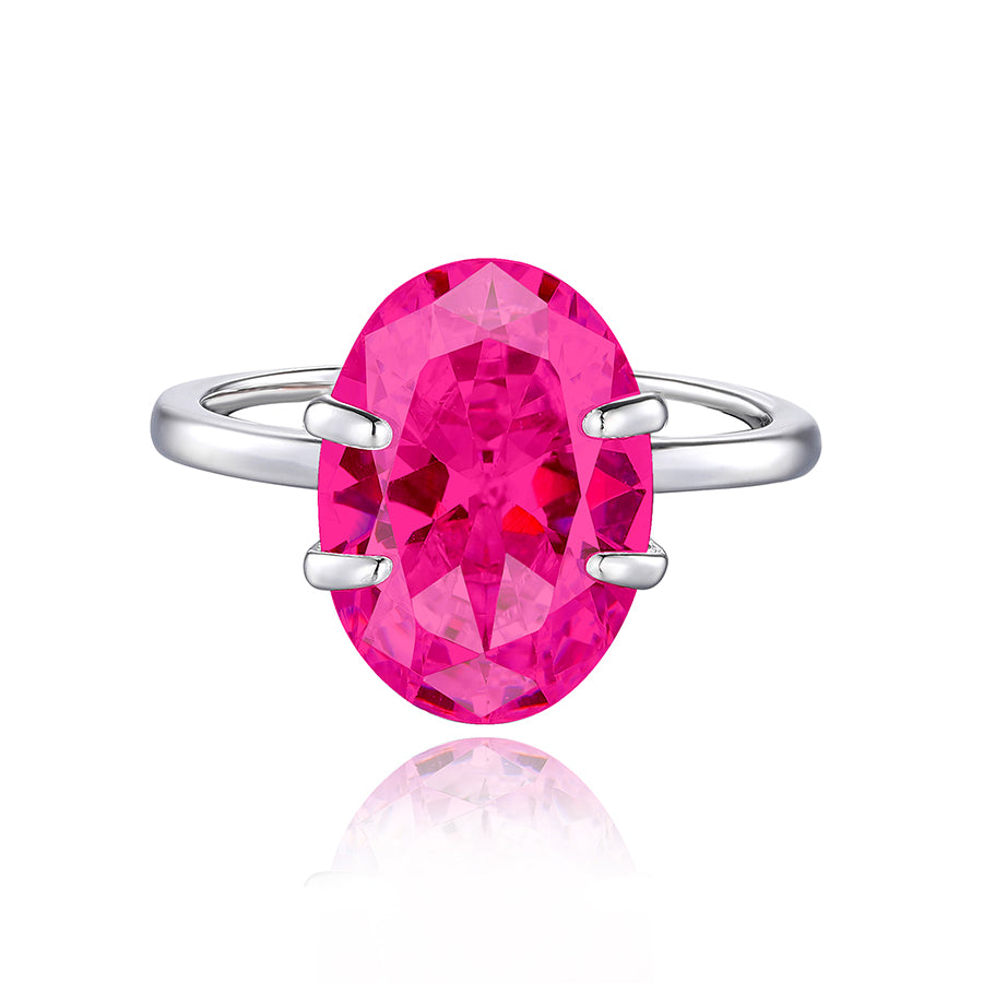 6.5CT Oval-Cut Zircon Solitaire Ring in 925 Sterling Silver