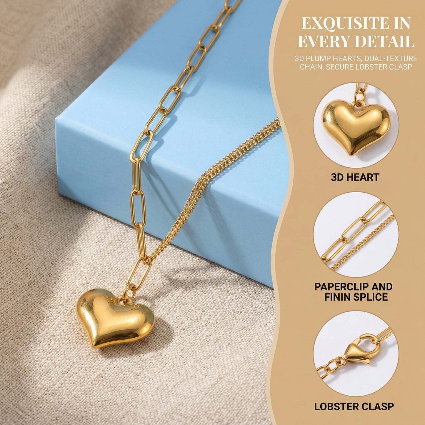 Stainless Steel 18K Gold-Plated double heart necklace