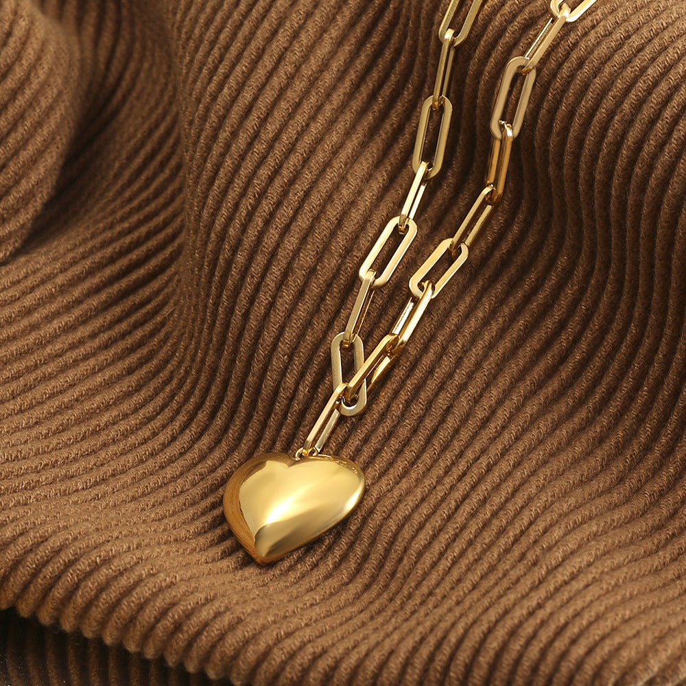 Stainless Steel 18K Gold Plated Heart Necklace For Women Jewelry