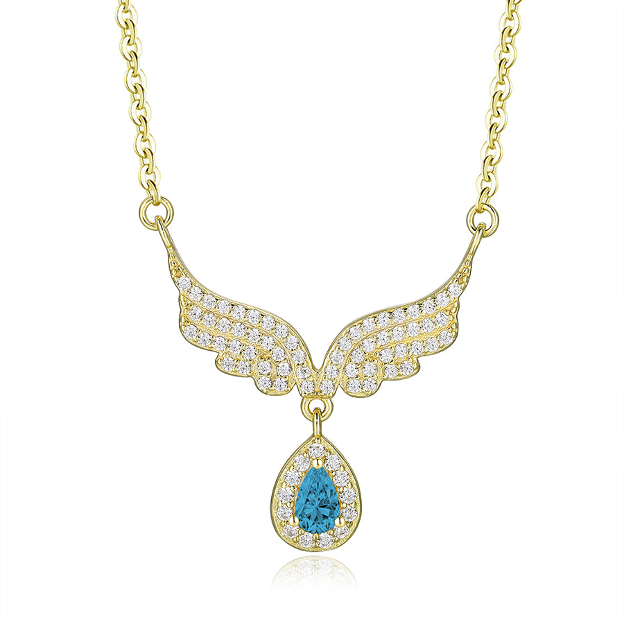 925 Silver Zirconium Angel Necklace with Teardrop Zircon Pendant for Women