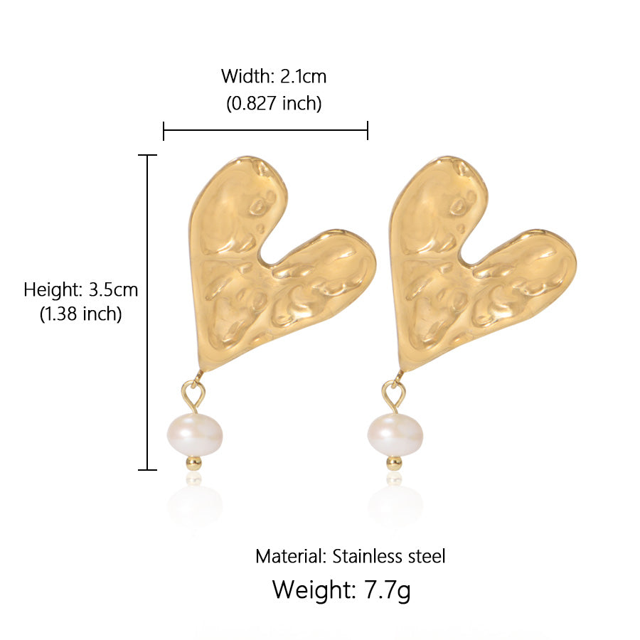 18K Gold Plating Stainless Steel Shell Beads Heart Earring Waterproof and Hypoallergenic