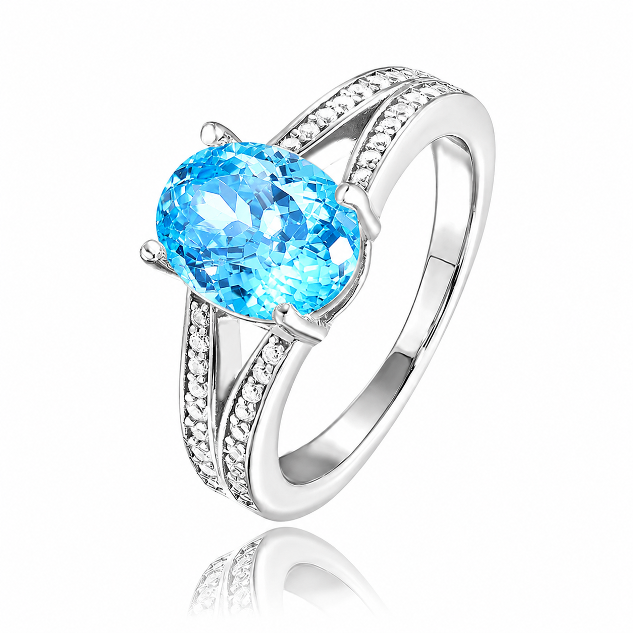 925 Sterling Silver Oval Cut White Zircon Ring, Twisted Split Shank Paved Band Engagement Statement Ring for Women