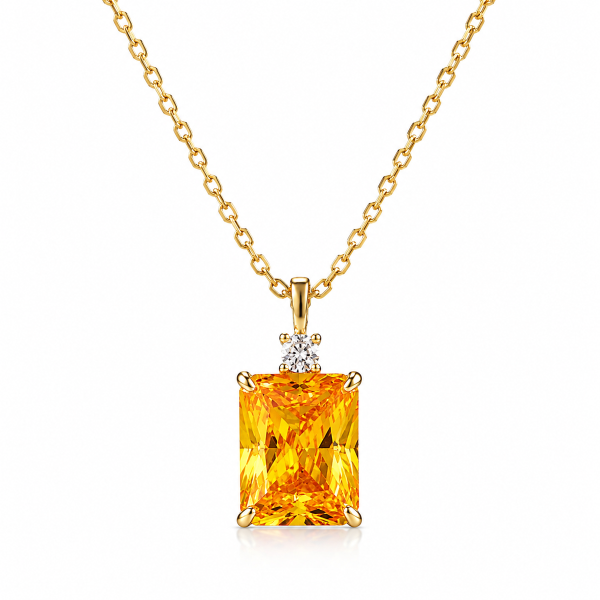 925 Sterling Silver Emerald-Cut Zirconia Pendant Necklace – Clear, Pink, Yellow & Blue Options