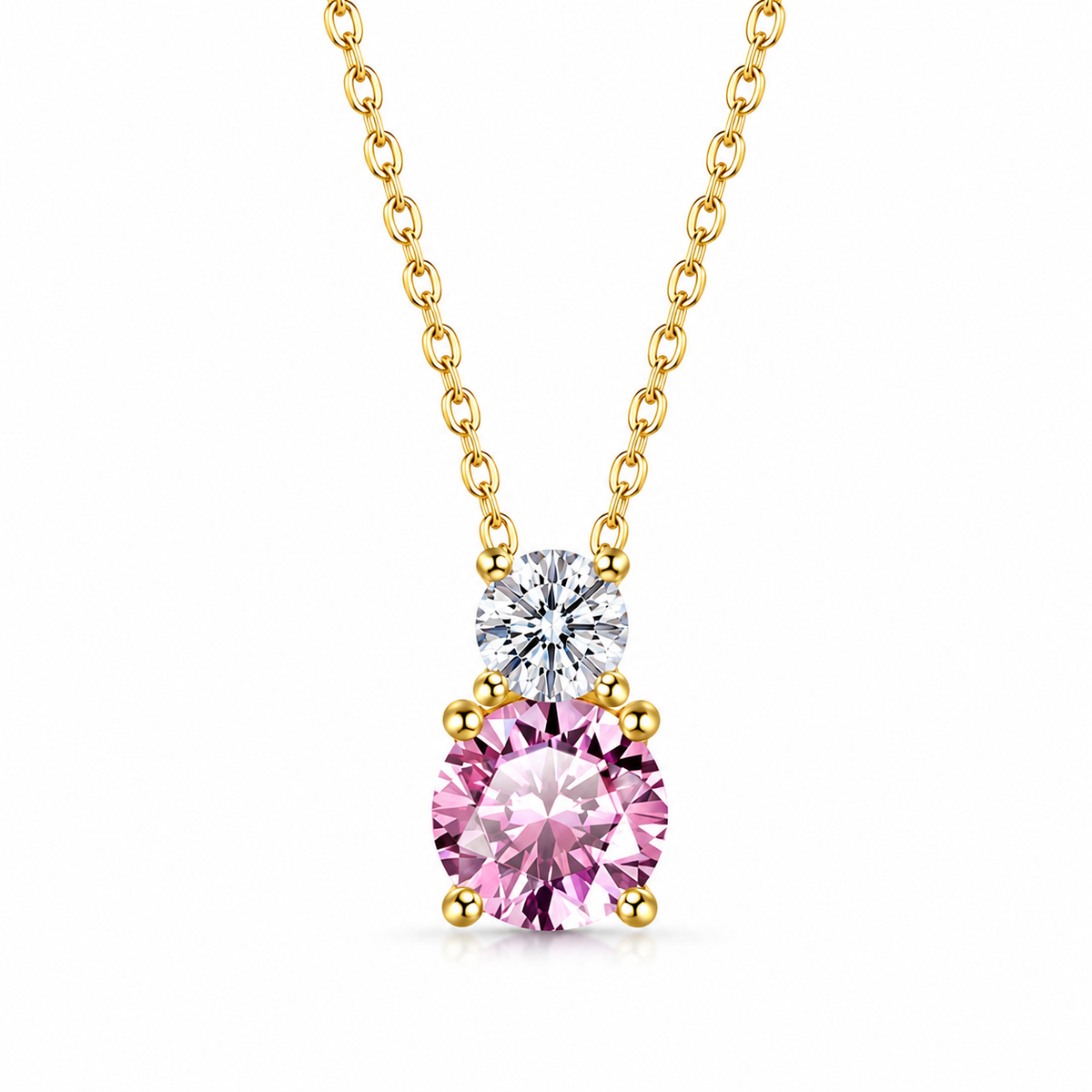Luxury 925 Silver Double Stone Pendant Necklace with Sparkling Zirconia Gemstones