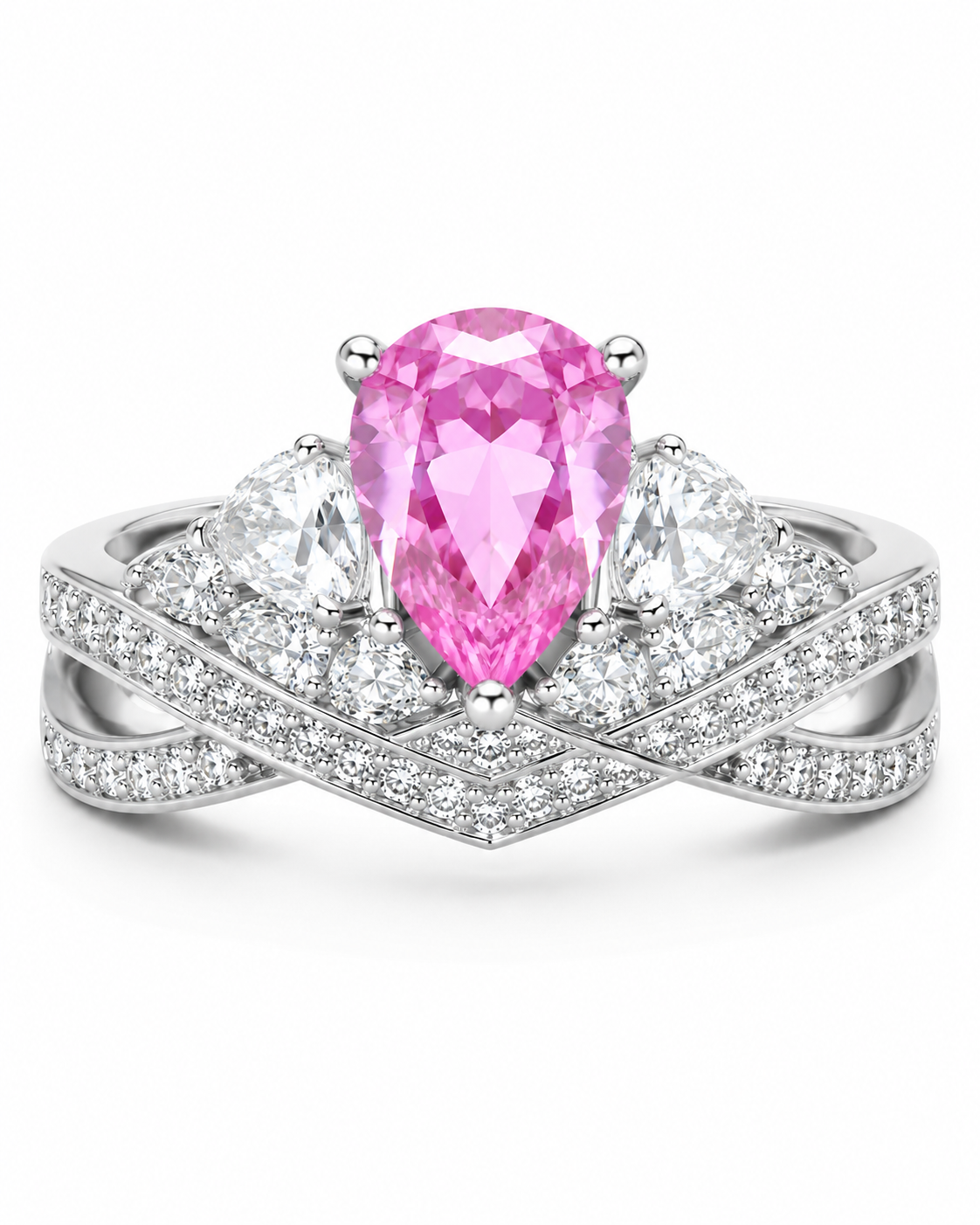 2 Carat Teardrop Zirconia Halo Ring 925 Sterling Silver Engagement Ring for Women