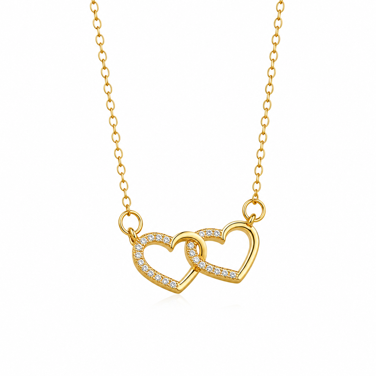 925 Sterling Silver Double Heart Necklace with Cubic Zirconia for Women