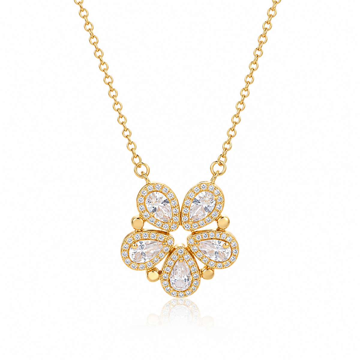 925 Sterling Silver Convertible CZ Flower Necklace - 2-in-1 Teardrop Pendant