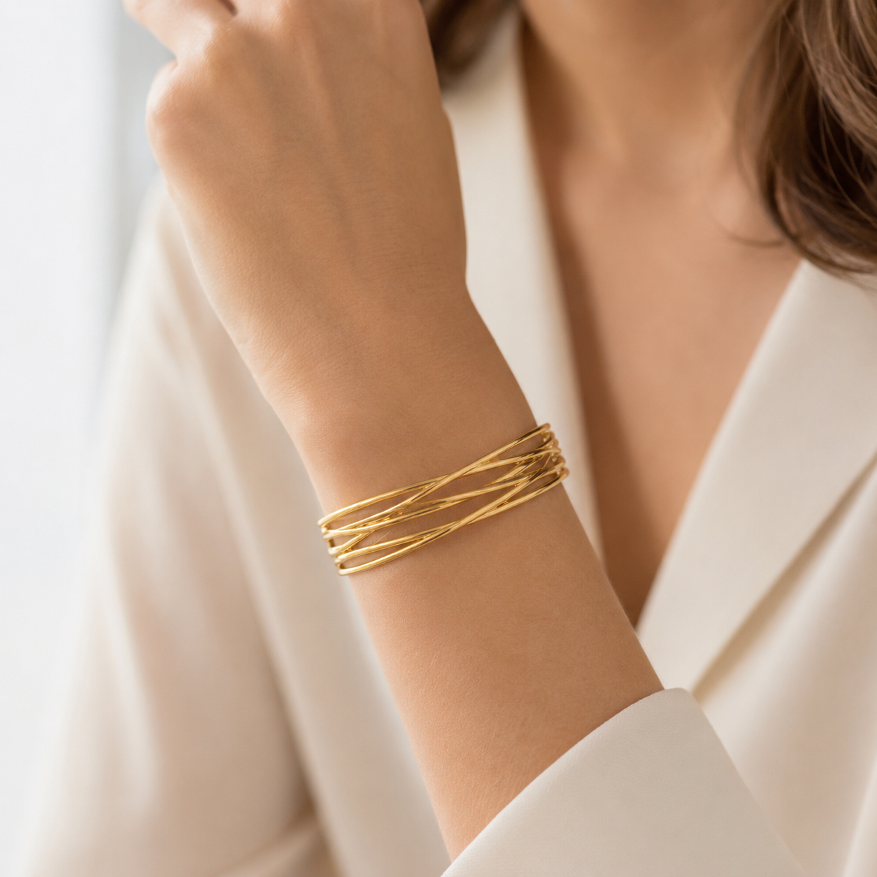 18K Gold Plated Wavy Cuff Bracelet | Waterproof, Fade Resistant & Hypoallergenic Stainless Steel Bangle