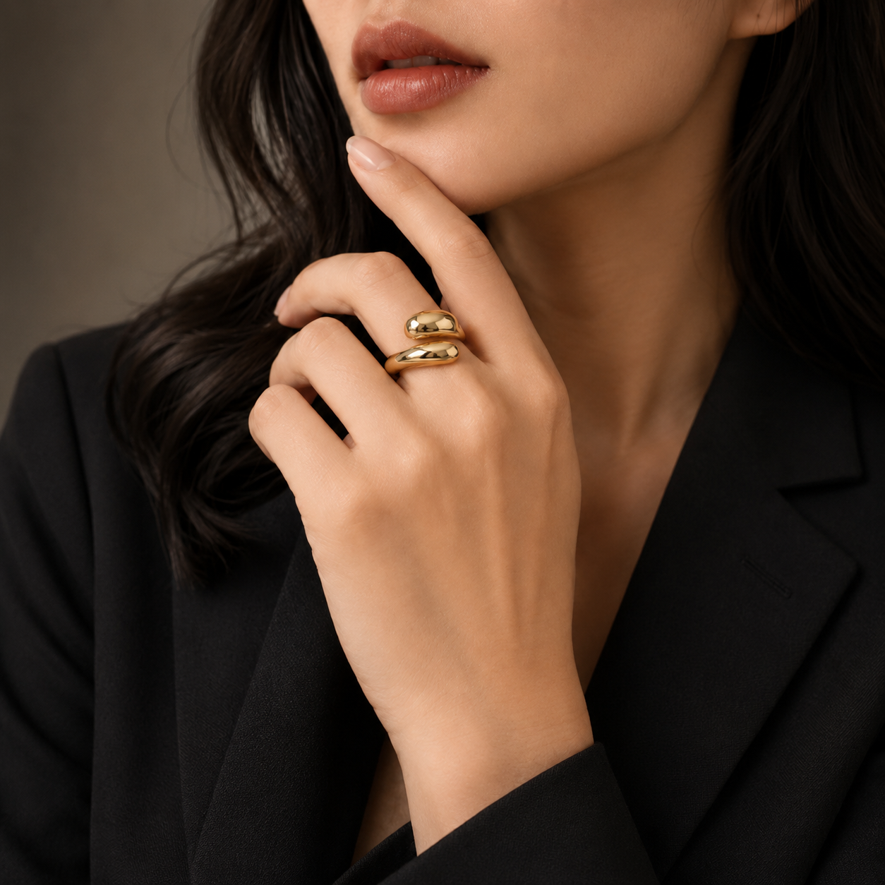 Women Jewelry Stainless Steel 18K Gold-Plated Twisted Chunky Ring