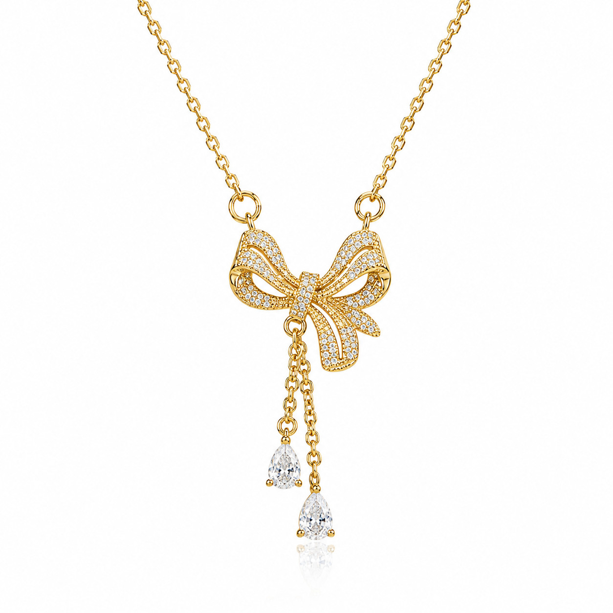 925 Sterling Silver Cubic Zirconia Bow Tassel Necklace – Elegant Dainty Pendant Jewelry for Women