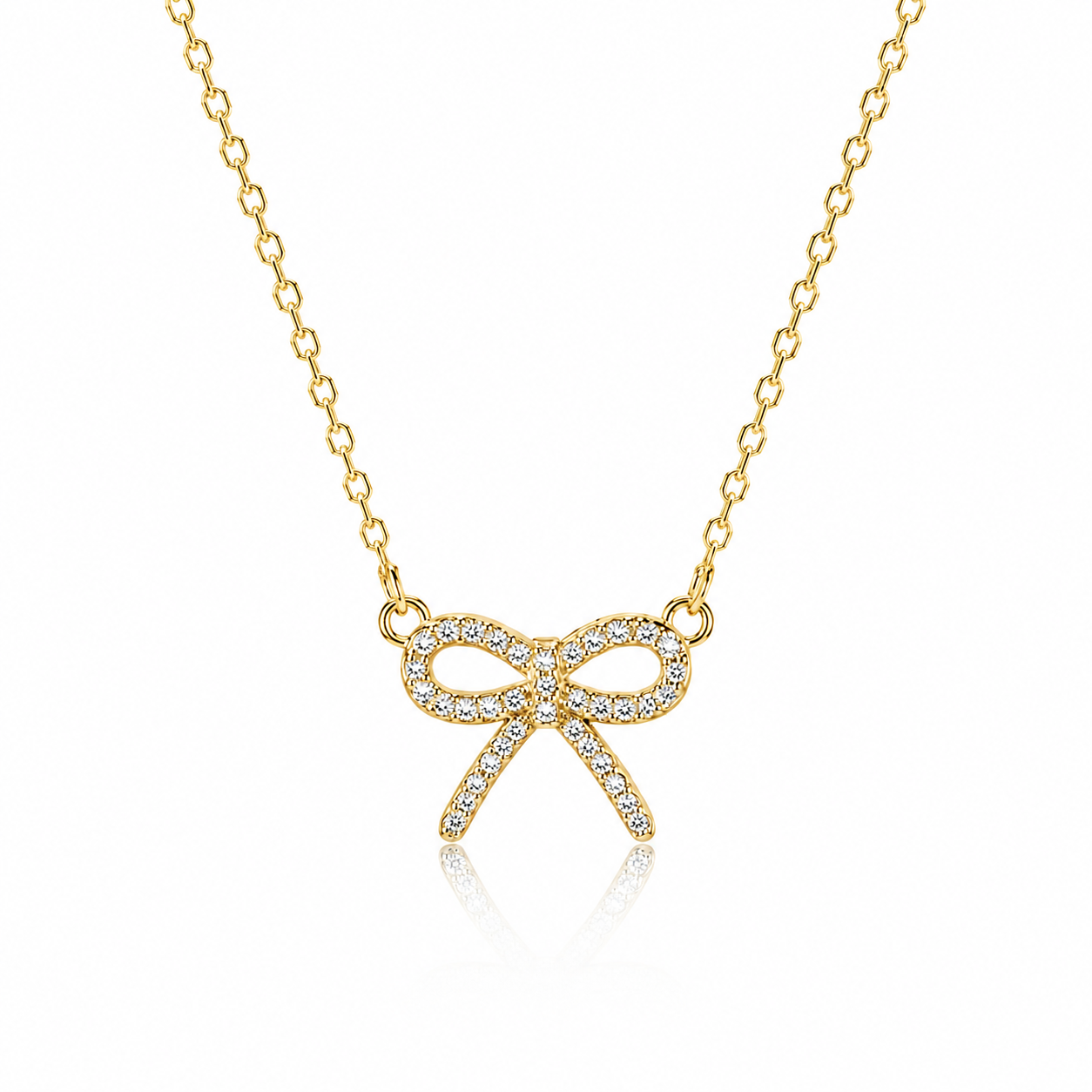 Sparkling Cubic Zirconia Bow Necklace – 18K Gold Plated 925 Sterling Silver