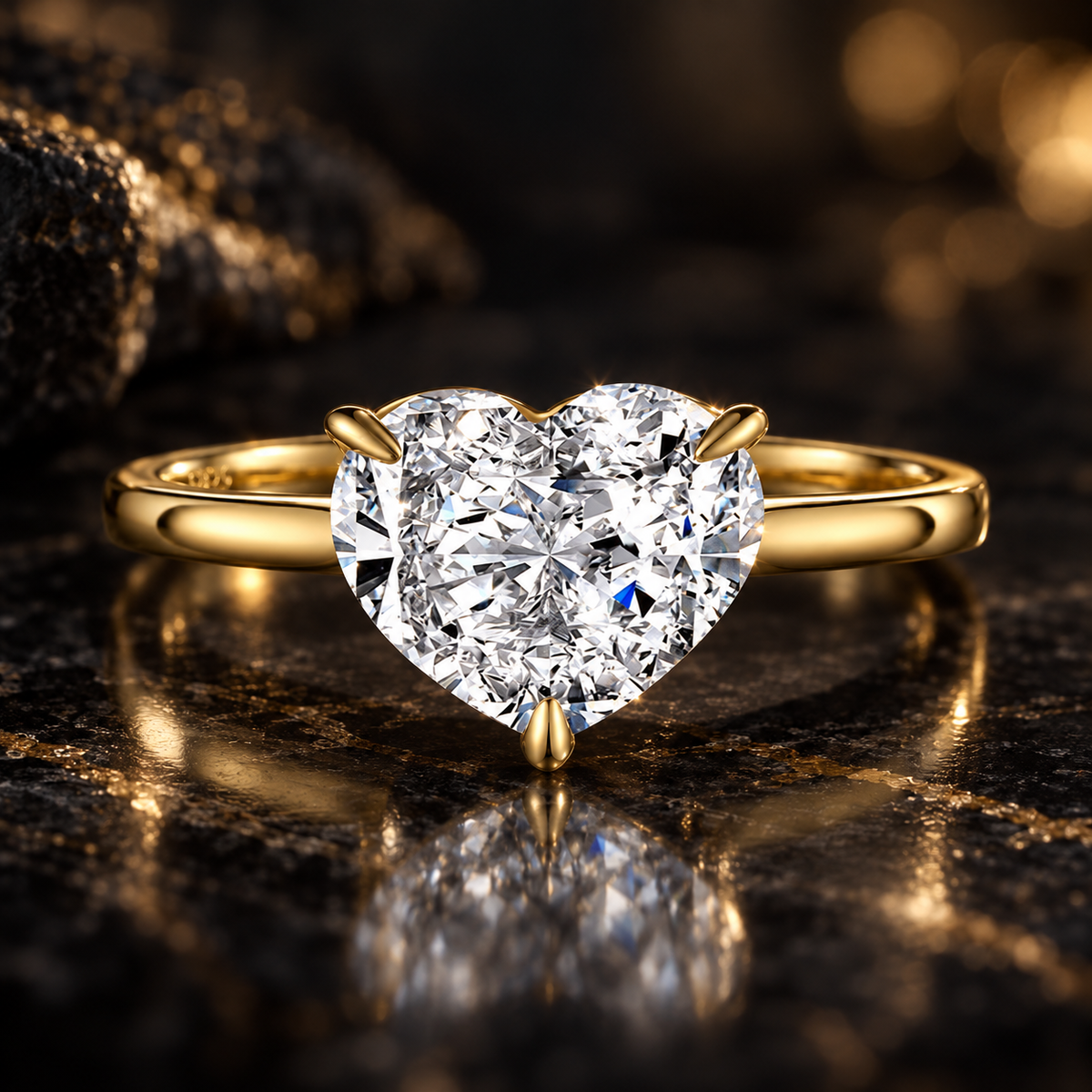 925 Sterling Silver Heart Cut Cubic Zirconia Solitaire Ring for Women – Gold Tone Promise Engagement Ring