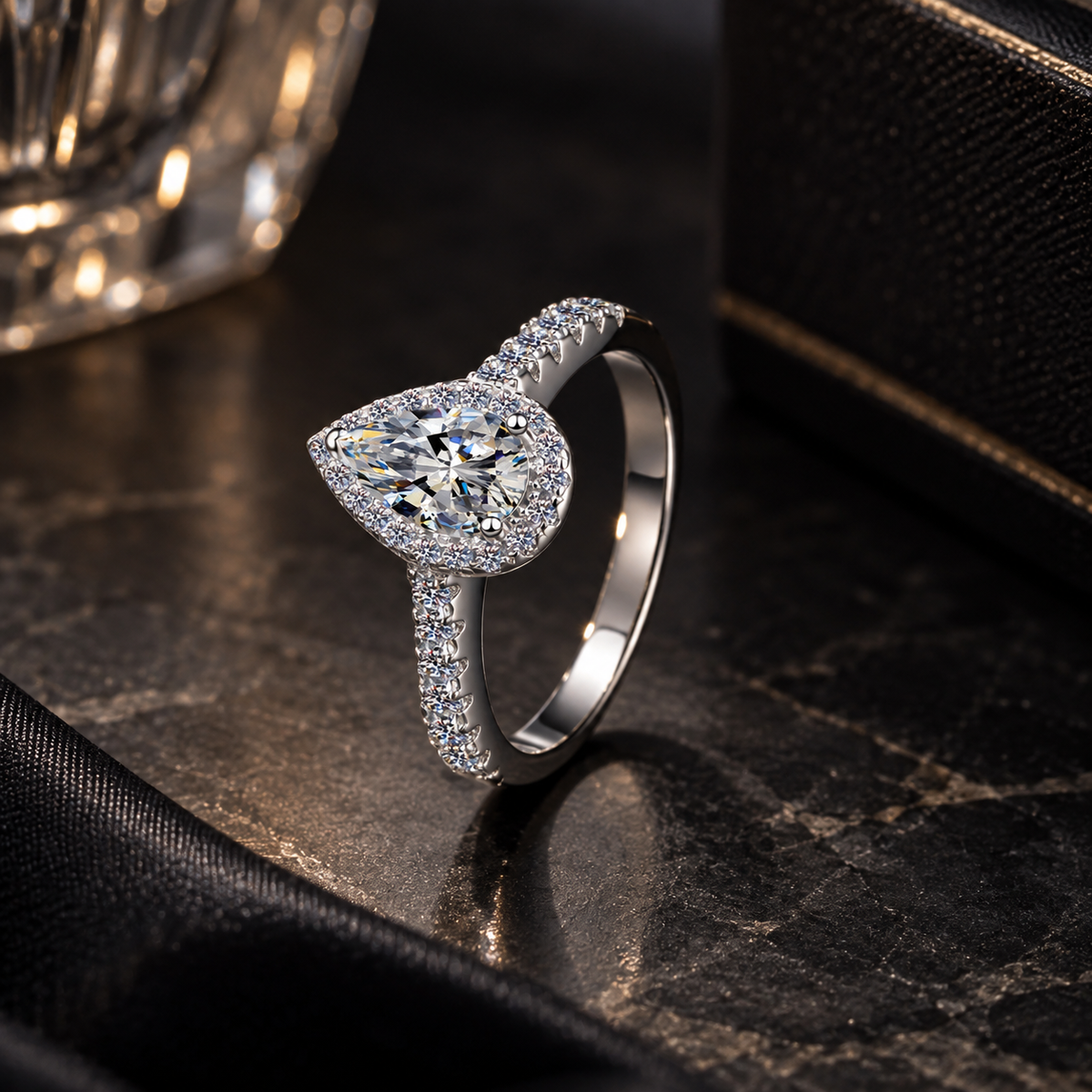 925 Sterling Silver Pear Cut Cubic Zirconia Halo Engagement Ring for Women – Teardrop Bridal Promise Ring