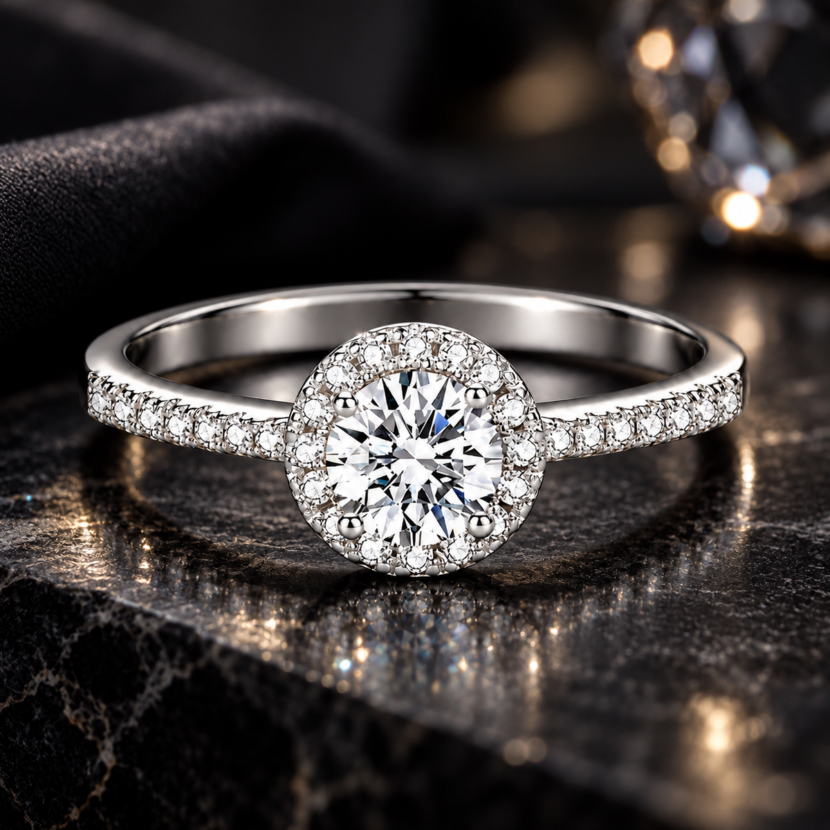 925 Sterling Silver Round Cut Halo Cubic Zirconia Engagement Ring for Women – Sparkling Promise Wedding Band