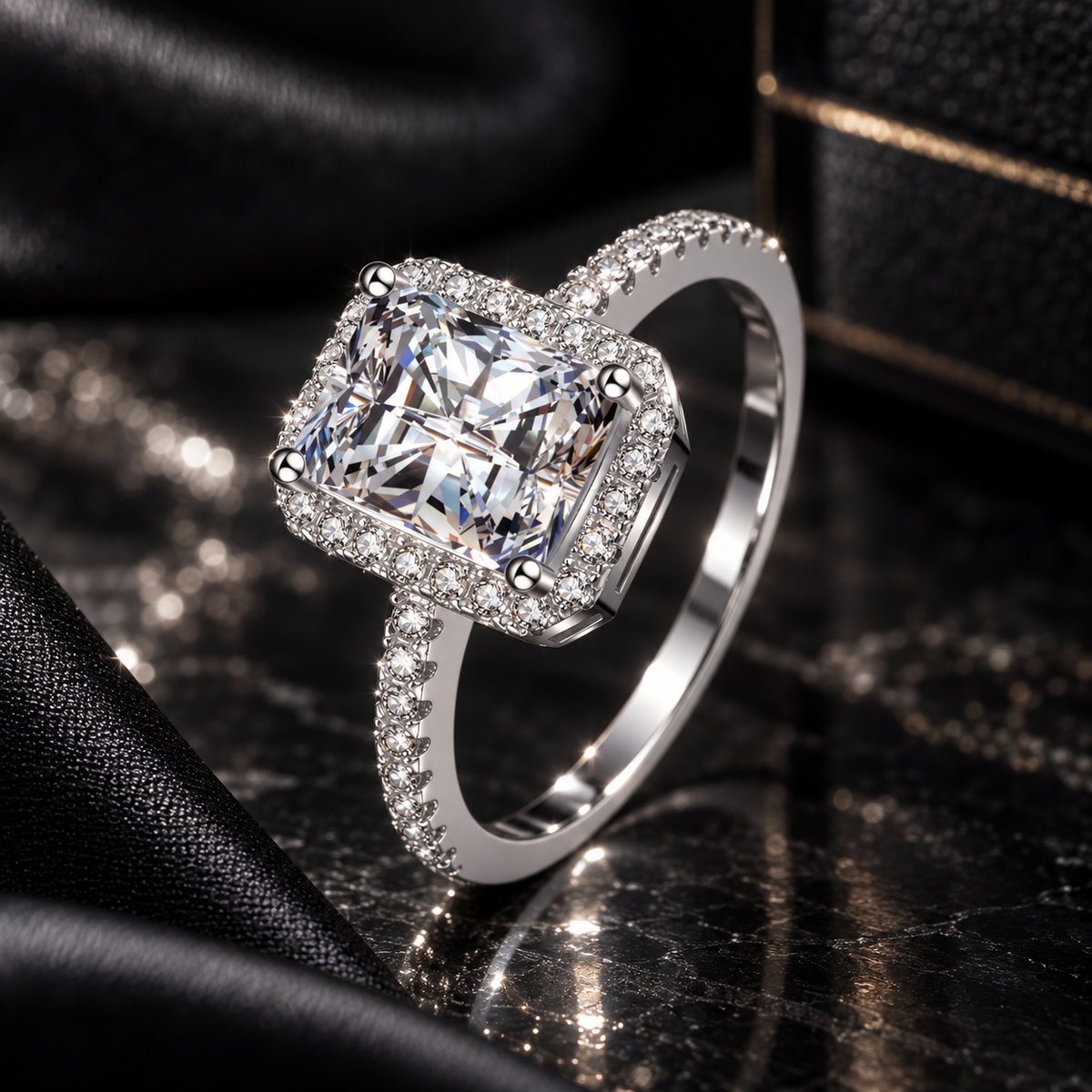 925 Sterling Silver Radiant Cut Halo Cubic Zirconia Engagement Ring for Women – Sparkling CZ Promise Ring
