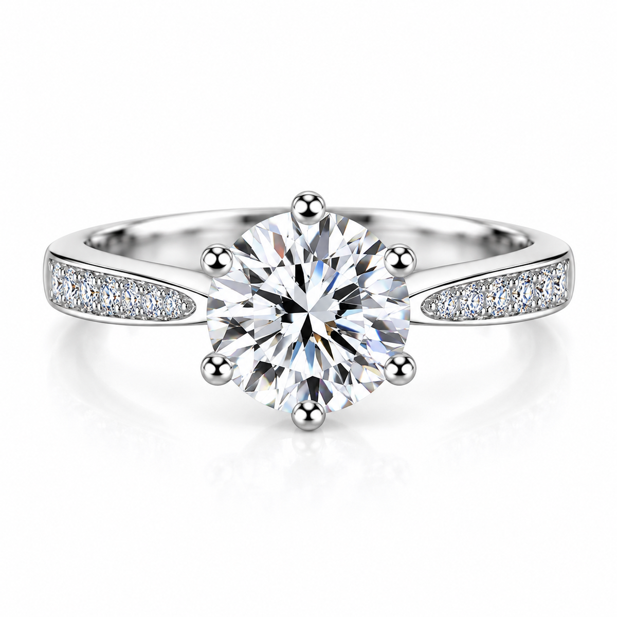 925 Sterling Silver CZ Engagement Ring for Women – 1CT/2CT Round Cut 6-Prong Pavé Ring