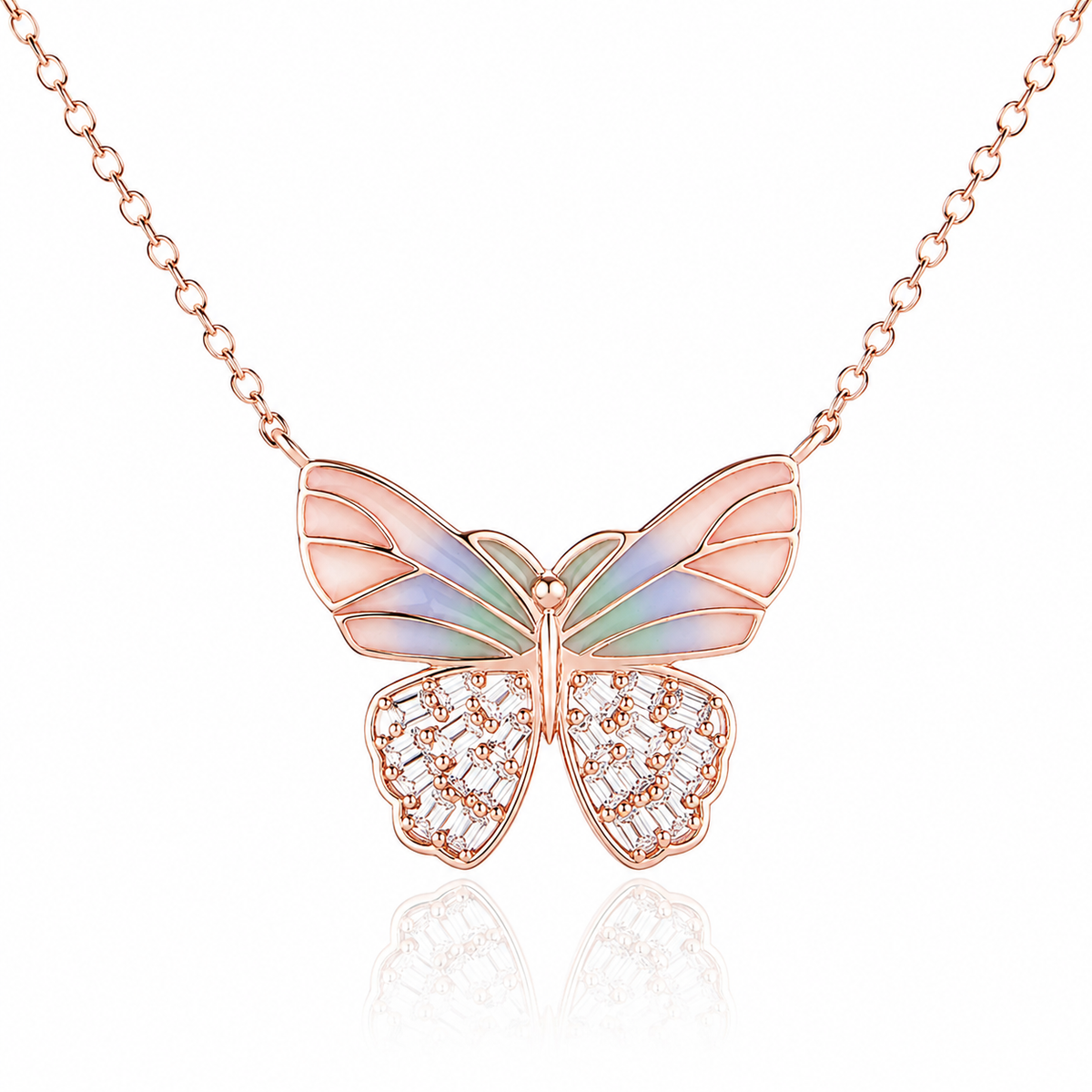 925 Sterling Silver Butterfly Necklace Enamel Zircon Pendant