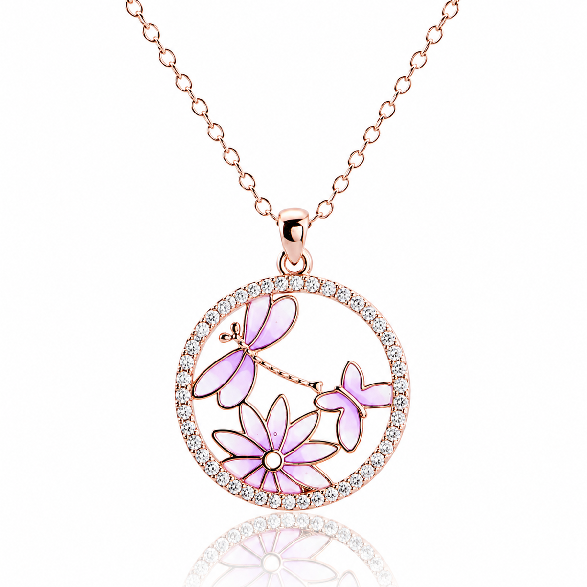 925 Silver Colored Butterfly Enamel Lady's Necklace