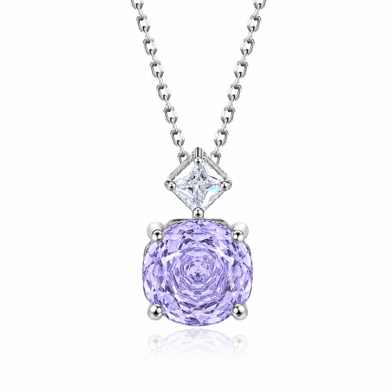 Cushion Rose Cut Zircon Pendant Necklace 925 Sterling Silver Cubic Zirconia Dainty Jewelry Gift For Women