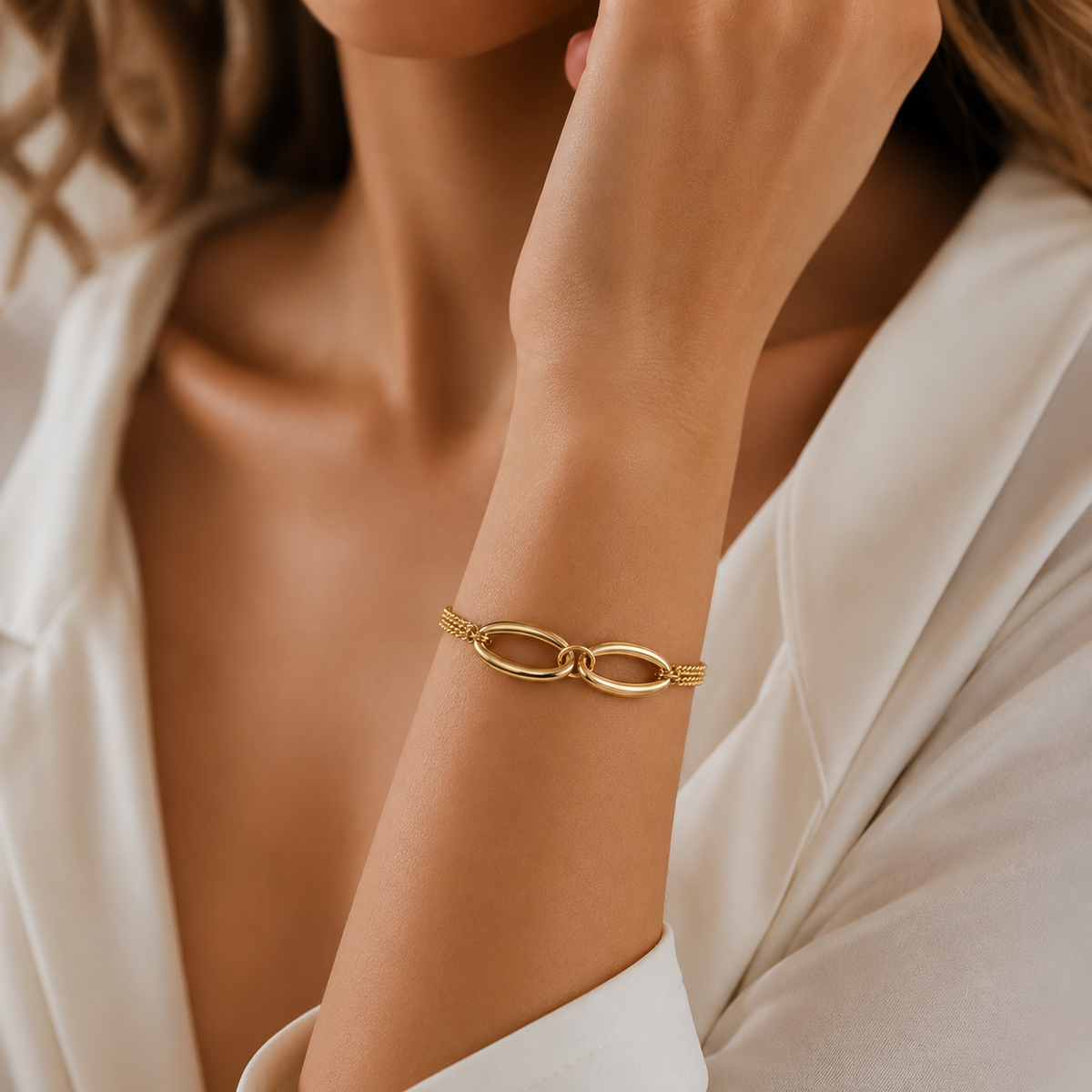 Stainless Steel 18K Gold-Plated Oval Links Bracelet