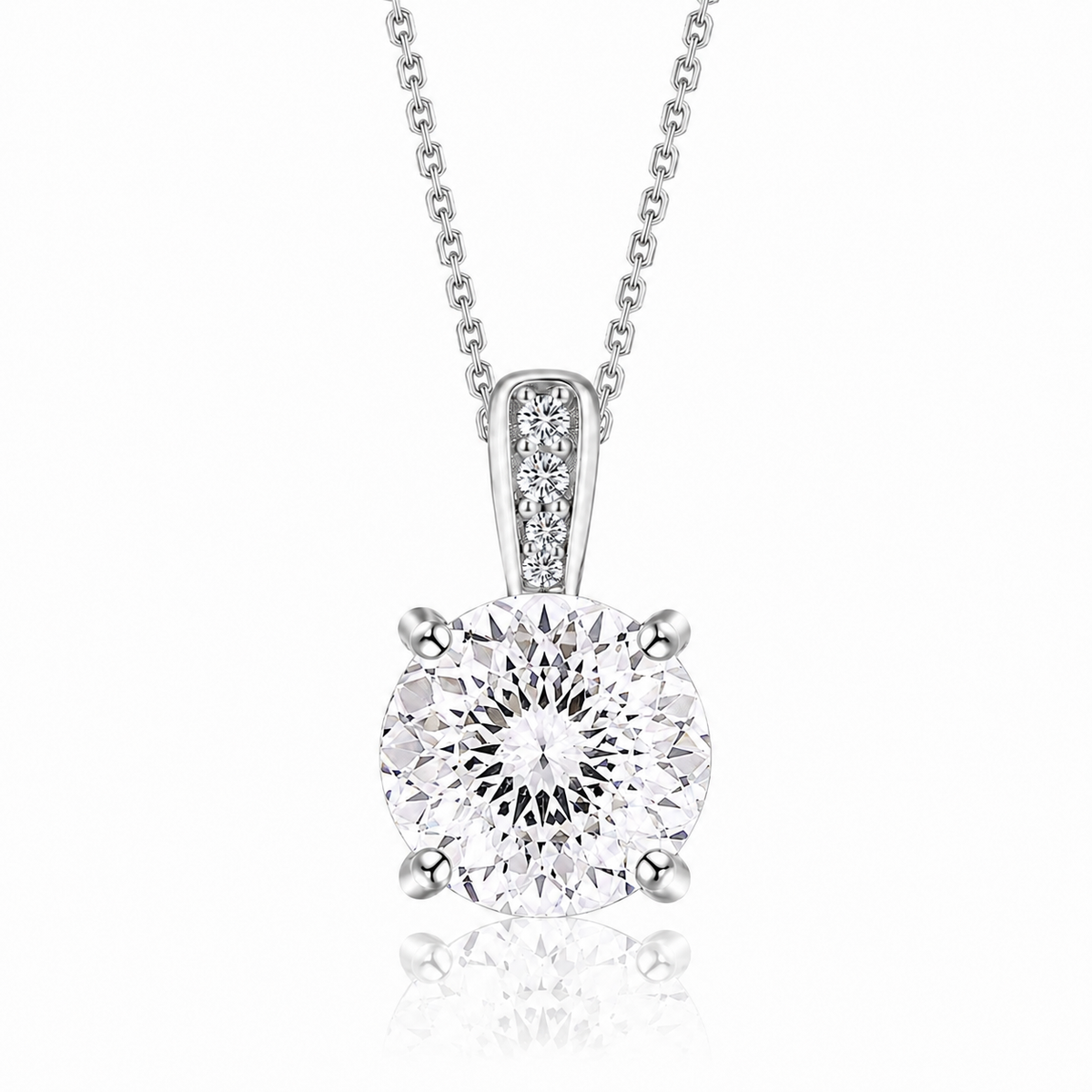 925 Sterling Silver Round Cut Multi-Color Zircon Pendant Necklace, 4 Prong Solitaire Colorful CZ Dainty Chain Necklace for Women