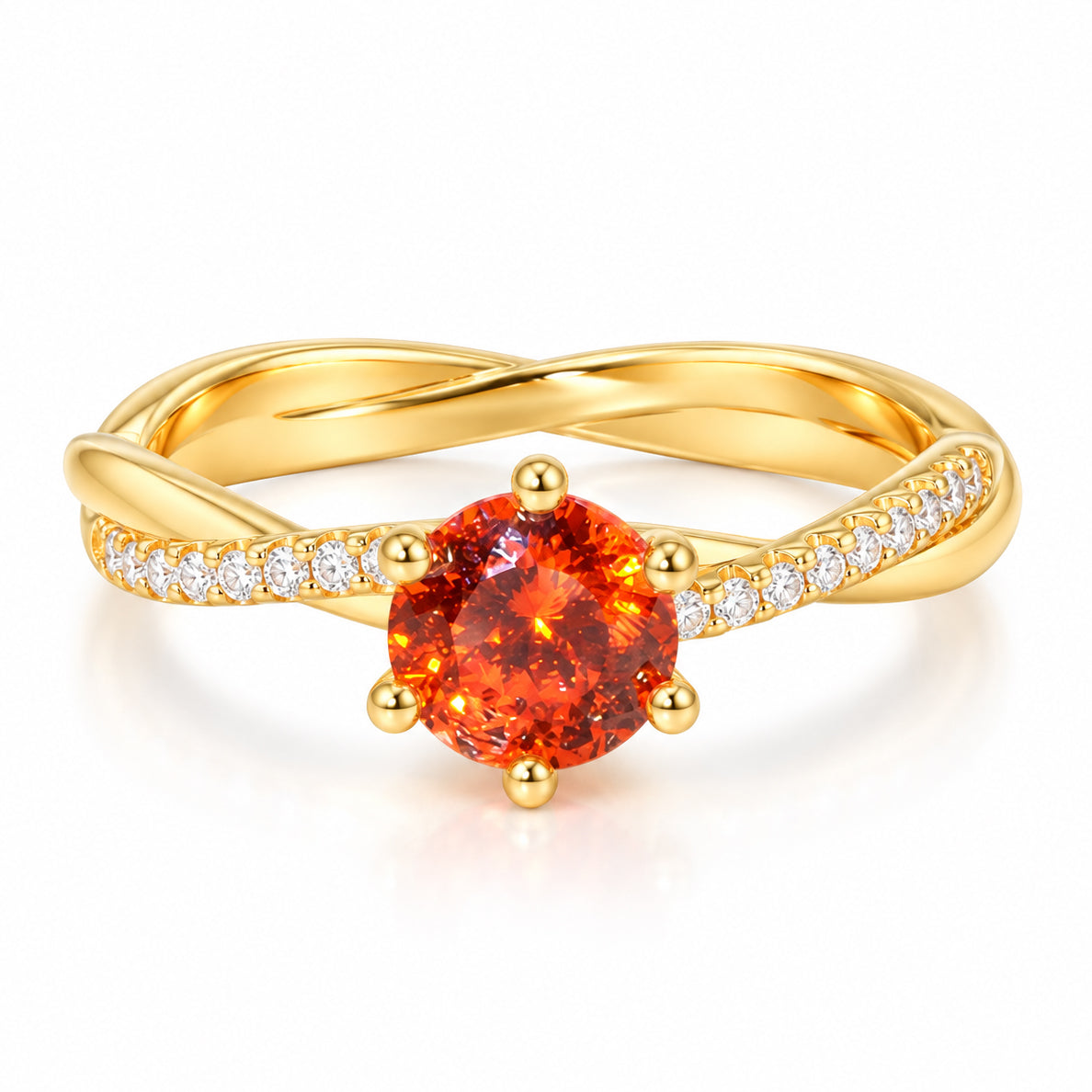 18K Gold Plated 925 Sterling Silver Round Cut CZ Twist Ring for Women – Colorful Pavé Engagement & Promise Ring