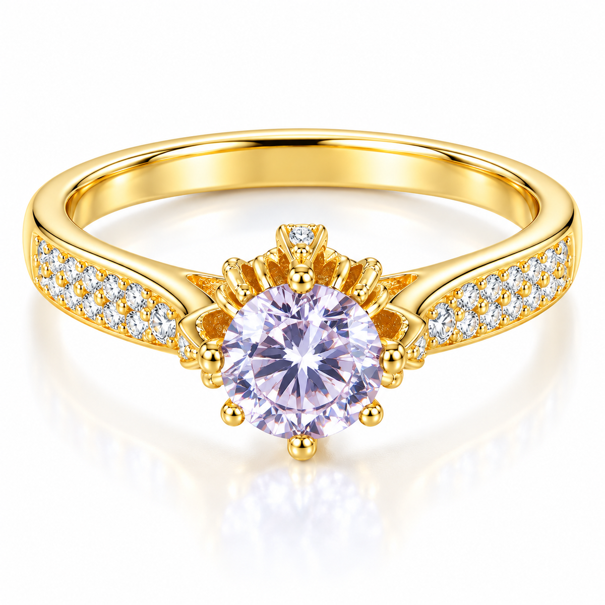 18K Gold Plated 925 Sterling Silver Crown Set CZ Engagement Ring for Women – Royal Tiara Promise Band
