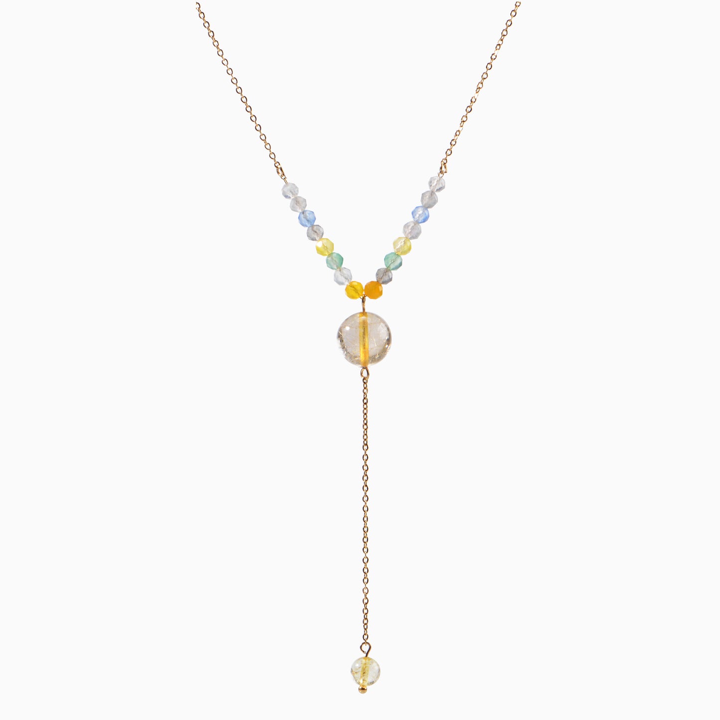 Stainless Steel Semi-Precious Stone Beaded Pendant Extension Necklace