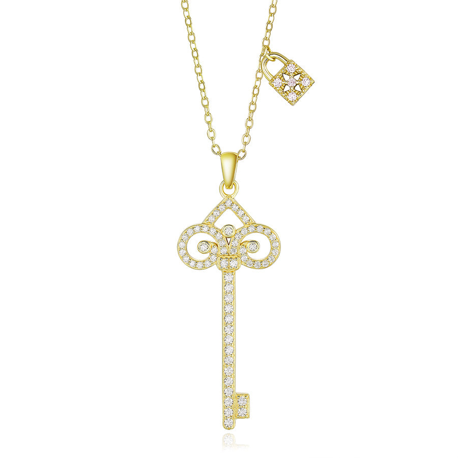 925 Sterling Silver Key Pendant Necklace Embellished With Zirconia