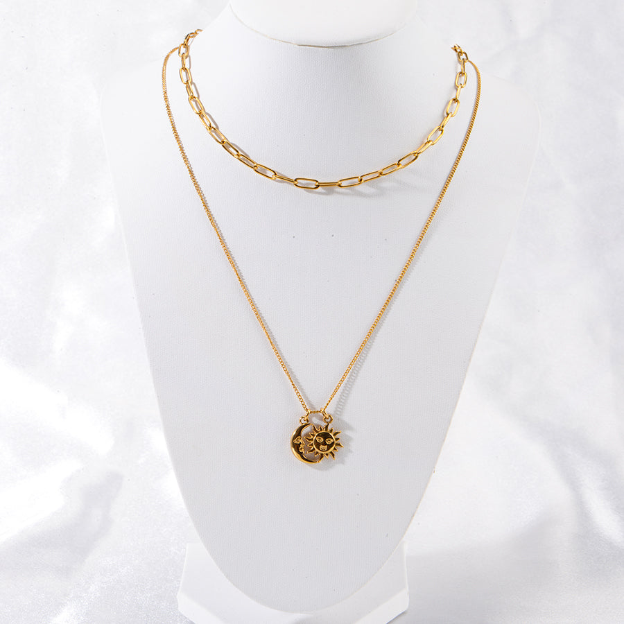 Oudisijewelry 316L Stainless steel moon&sun stack necklaces