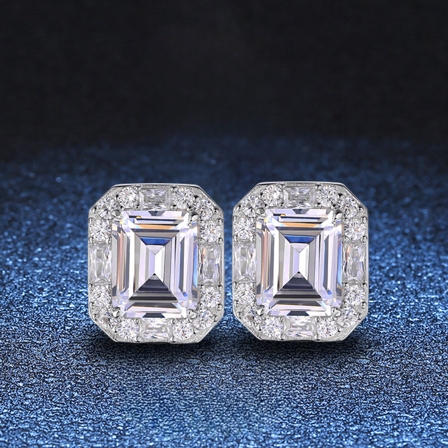 Elegant Emerald-Cut Zircon Stud Earrings with Gold Plating
