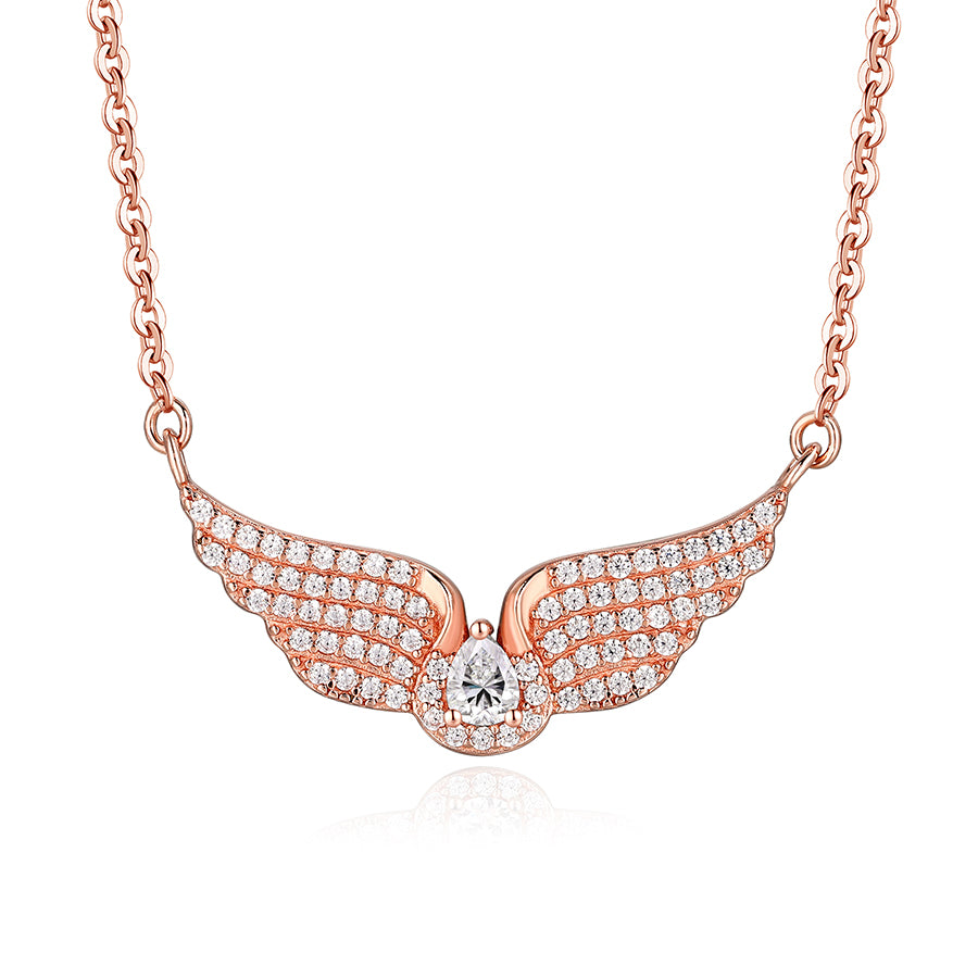 Angel Wing Pendant Necklace for Women – 925 Sterling Silver 18K Gold Plated CZ Wing Necklace, Dainty Everyday Jewelry