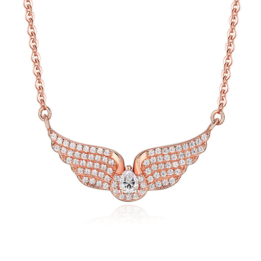 Angel Wing Pendant Necklace for Women – 925 Sterling Silver 18K Gold Plated CZ Wing Necklace, Dainty Everyday Jewelry