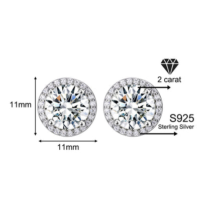 Classic 925 silver round cubic zirconia earrings, unisex style.