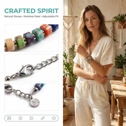 Oudisijewelry Beaded Bracelets Series Semi Precious Cylinder  Stainless Steel Handmade Colorful Natural Stone Beads Chain Bracelets