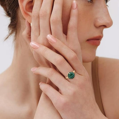 Women's Fine Jewelry Stainless Steel 18K Gold-Plated Natural Stone Ring