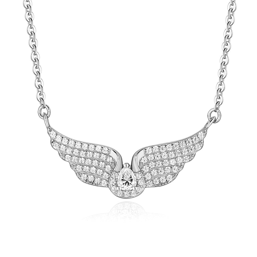 Angel Wing Pendant Necklace for Women – 925 Sterling Silver 18K Gold Plated CZ Wing Necklace, Dainty Everyday Jewelry