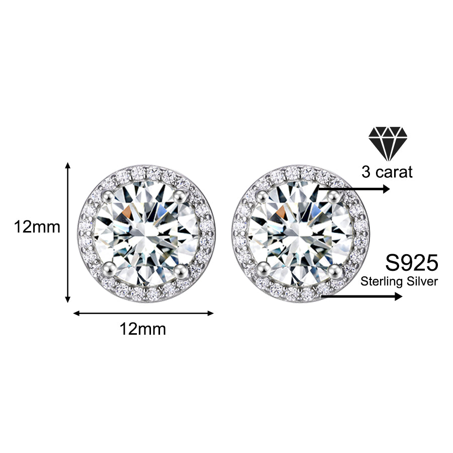 Classic 925 silver round cubic zirconia earrings, unisex style.