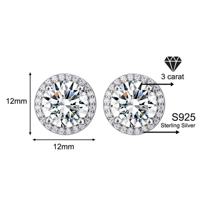 Classic 925 silver round cubic zirconia earrings, unisex style.