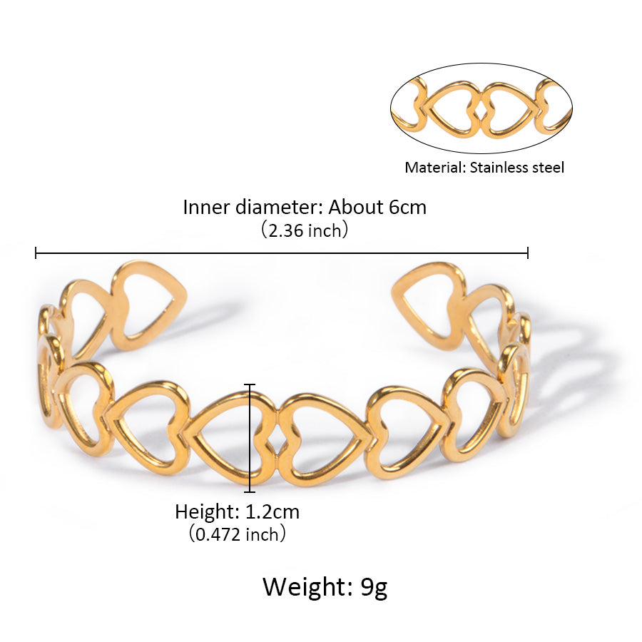 18K Gold Plated Heart Cuff Bracelet – Waterproof, Tarnish Resistant & Hypoallergenic Stainless Steel Jewelry