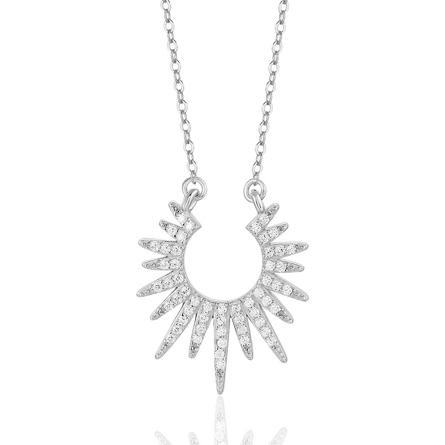 925 Sterling Silver Sunburst Necklace with Cubic Zirconia – Celestial Radiance Pendant Jewelry