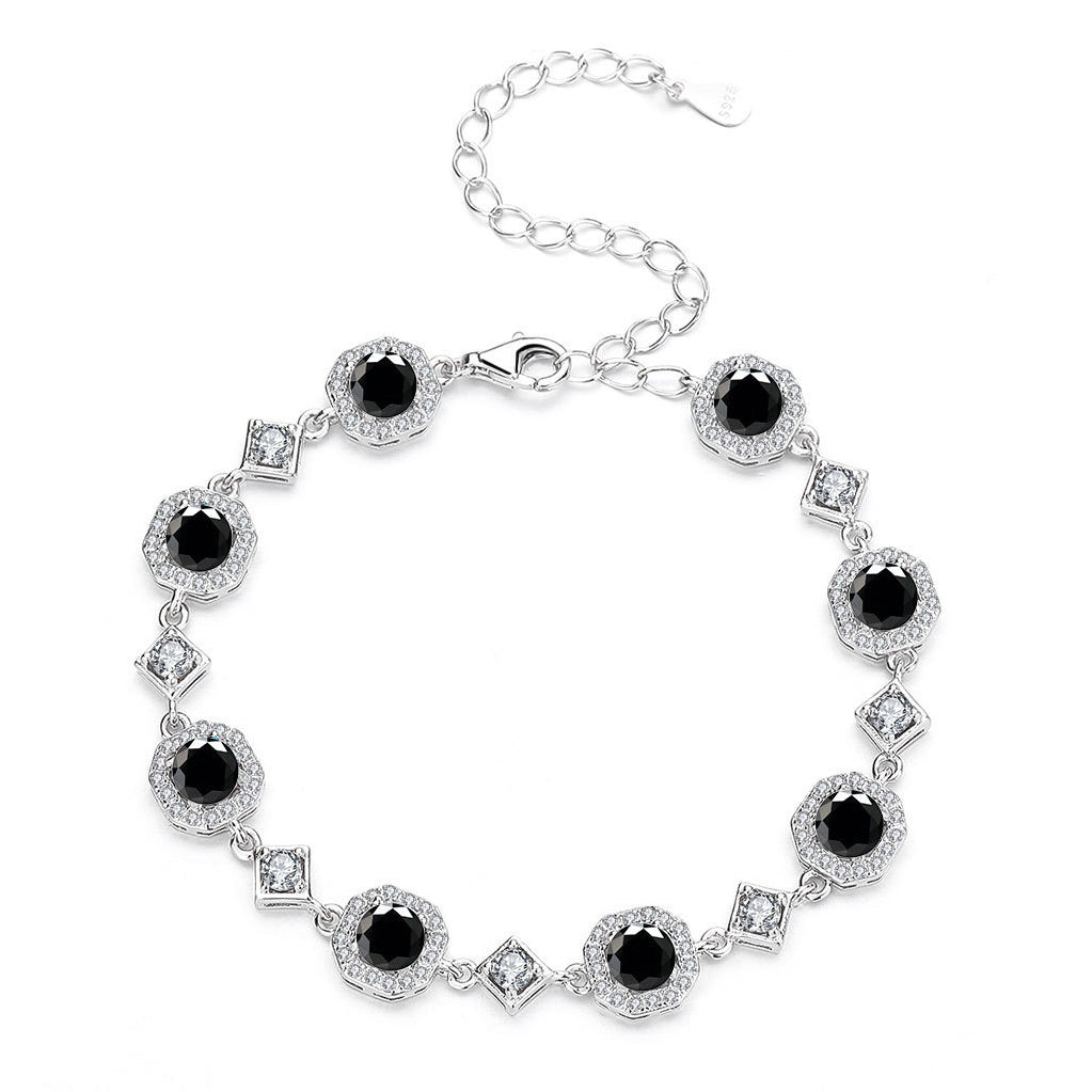 Adjustable 925 Sterling Silver Bracelet with Zircon and Square Moissanite Charm
