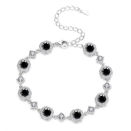 Adjustable 925 Sterling Silver Bracelet with Zircon and Square Moissanite Charm