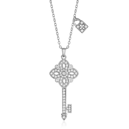 Women's 925 Silver and Zircon Key Pendant Necklace – Jewelry Gift