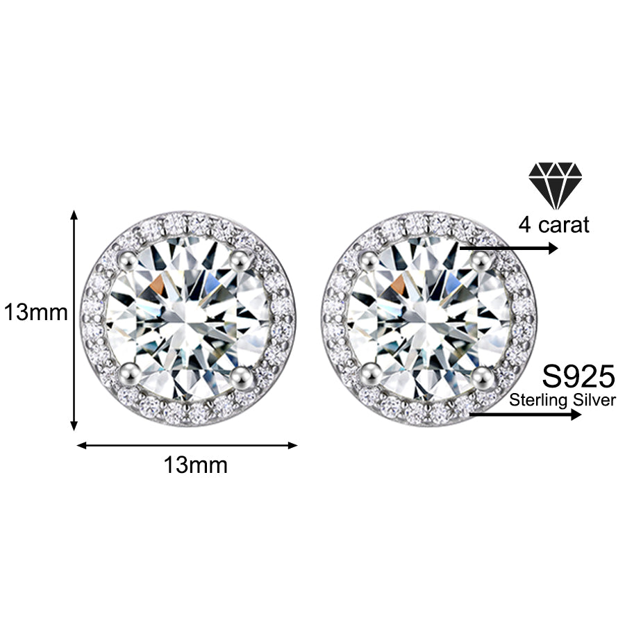 Classic 925 silver round cubic zirconia earrings, unisex style.