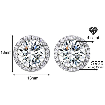 Classic 925 silver round cubic zirconia earrings, unisex style.