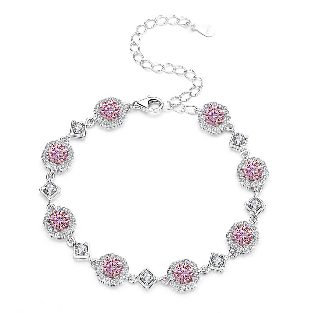 Adjustable 925 Sterling Silver Bracelet with Zircon and Square Moissanite Charm