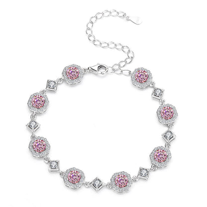 Adjustable 925 Sterling Silver Bracelet with Zircon and Square Moissanite Charm