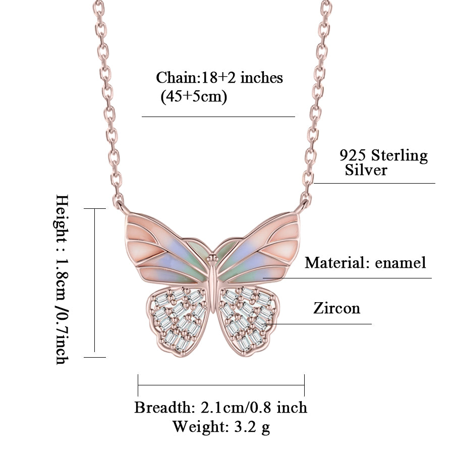 925 Sterling Silver Butterfly Necklace Zircon Pendant